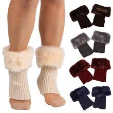 Meia de crochê para mulheres, meias de cor sólida, de pele falsa, com punho, crochê, botas, aquecimento de perna curtas, meia 2024 - compre barato