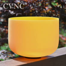 CVNC-cuenco de Canto de cristal esmerilado, 8 pulgadas, Color amarillo, nota E, Plexo Solar, Chakra, cuarzo 2024 - compra barato