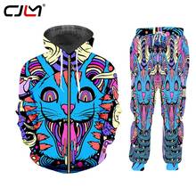 CJLM-Sudadera con capucha 3D para hombre, chándal deportivo informal Harajuku con estampado de Gato Azul colorido, conjunto de dos piezas de estilo Hip Hop, personalizado 2024 - compra barato