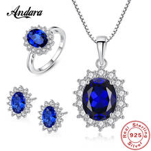 Conjunto de joias femininas para casamento, prata esterlina 925, gema azul, geométrico, transparente, colar, brincos, conjunto de anéis, frete grátis 2024 - compre barato