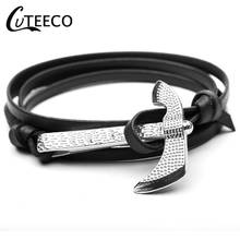 Cuteeco pulseira de machado, bracelete da moda para homens, corrente de couro preto, paracord, pulseira de âncora, metal, esportivo 2024 - compre barato