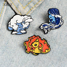 XEDZ Cartoon three girls blue orange white long hair curly hair girlfriends enamel pins men and women metal badges punk clothes 2024 - buy cheap