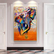 Arte de parede de elefante colorido, abstrato, poster e impressões, animais, pinturas em tela, nórdico, para sala de estar 2024 - compre barato