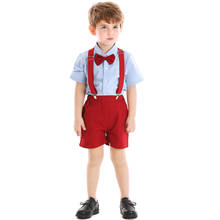 Tem doger summer 2020 new boy clothing suits shirt with tie +overalls 2 pcs casual suits gentleman outfits party sets for boys 2024 - buy cheap