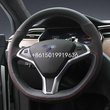 Funda para volante para Tesla modelo X modelo S, cosida a mano, para Interior de coche, DIY 2024 - compra barato