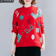 DIMANAF 2019 размера плюс женский зимний свитер утолщенный Красный Стильный вязаный женский лоскутный пуловер с круглым вырезом свободные топы 2024 - купить недорого