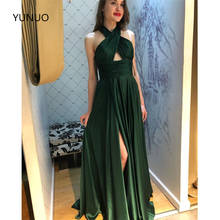 YUNUO Custom Made Formal Dress Satin Halter Sleeveless Evening Dresses Long abiye gece elbisesi Side Slit Prom Pageant Gowns 2024 - buy cheap