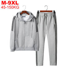 Men Plus Size 9xl Two Piece Sets Thick Hoodie Sweatshirt Sweatpants Male Casual Sweat Tracksuit Zipper Hooded Jacket Pants Man 2024 - buy cheap