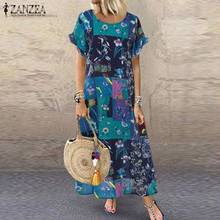 Women Short Sleeve Dress ZANZEA 2020 Summer Casual Maxi Long Vestidos Vintage Floral Printed Bohemian Party Sundress Female Robe 2024 - buy cheap