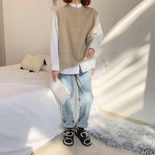 Fall Oversized Cashmere Wool Vests Female Round Neck Sleeveless Sweater Solid Soft Side Split Loose Knitted Vests 2024 - buy cheap
