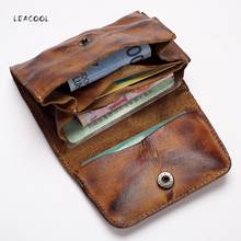 Vintage Genuine Leather Card Holder Men Women Handmade Short Credit Card Holder Coin Purse Case Small Wallet For Male 2024 - купить недорого