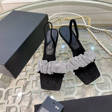 Сандалии женские вечерние квадратным носком, на высоком каблуке 2024 - купить недорого