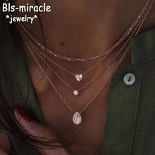 Boho Vintage Gold Color Necklaces For Women Crystal Heart Shaped Water Drop Flower Pendant Necklace Multilayer Female Jewelry 2024 - buy cheap