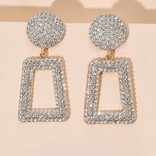 Docona Luxury Crystal Large Geometric Drop Earrings for Women Gold Metal Vintage Earrings Modern Jewelry Wedding Gift Brincos 2024 - buy cheap