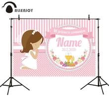 Allenjoy Photophone Backdrops First Holy Communion Decoration Baby Girl Pink Stripes Dots Flower Backgrounds Custom Photobooth 2024 - buy cheap