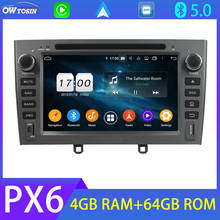 Reproductor Multimedia PX6 con GPS para coche, Radio estéreo con Android 10, 4G, LTE, loro, Bluetooth, 4G + 64G, DVD, para Peugeot 408, 308, SW, 2007-2013 2024 - compra barato