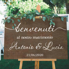Italian Version Wedding Sign Stickers Custom Bride Groom Names Vinyl Mural Wedding Welcome Mirror Decals Décor AZ966 2024 - buy cheap