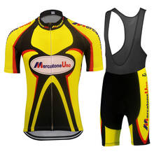 Conjunto profissional de ciclismo, camiseta e bretelle amarelas respiráveis para ciclismo, roupa de ciclismo, equipe mercatone uno, mtb 2024 - compre barato