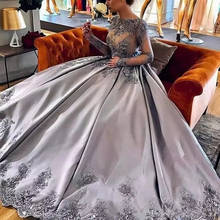 Vestido de baile de manga comprida prateado 2019, incrível, apliques de renda, vestido de baile de luxo, vestido de celebridade 2024 - compre barato