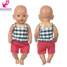 18 Inch Girl Doll Clothes Black White Plaid Camisole Red Shorts Pants Suitable For 43cm Baby Doll Outfit 2024 - buy cheap