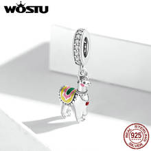 Wostu New Cute Alpaca 925 Sterling Silver Charms Colorful Animal Beads Pendant fit Silver Bracelet Fine DIY Jewelry Gift DXC1737 2024 - buy cheap