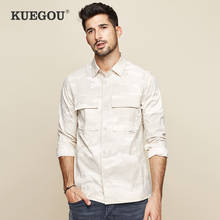 KUEGOU 2019 Осенняя 100% хлопковая камуфляжная полосатая рубашка с карманами, мужская повседневная приталенная рубашка с длинным рукавом для мужчин, модная блуза 6936 2024 - купить недорого