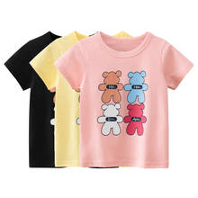 2021 футболка с мультяшным медведем, футболка для девочек, детские футболки, хлопковые топы с коротким рукавом, летняя одежда, футболка с принтом, детская одежда на 10 лет 2024 - купить недорого