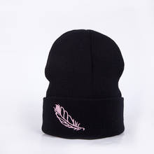 Fashion Knitted Women's Hat Leaf Embroideried Winter Hats For Women Casual Beanies Solid Color Slouch Skullies Knit Beaine Cap 2024 - buy cheap