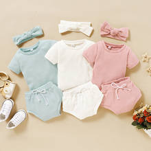 Citgeett Summer Solid Baby Girl Newborn Infant Knitted Outfit Cotton T-shirt Shorts Headband Casual Set 2024 - buy cheap
