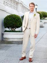 Latest Coat Pant Design Beige Linen Beach Wedding Men Suit Slim Fit 3 Pieces Groom Tuxedo Custom Prom Blazer Terno Masculino 2024 - buy cheap