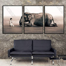 Pintura em tela de animal elefante parede e menina nórdico cartaz de arte impressa imagem moderna decoração para casa 2024 - compre barato