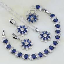 Flower Shaped 925 Silver Blue CZ Jewelry White Zircon Jewelry Sets For Women Wedding Earring/Pendant/Necklace/Bracelet/Ring 2024 - buy cheap