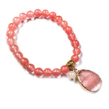 2020 nova pedra natural frisado pulseiras rosa quartzs estrela pingente jóias para as mulheres charme pulseira presente de aniversário 2024 - compre barato