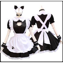 Черный милый кот Лолита платье горничной костюмы косплей костюм для девочек женщина официантка; горничная вечерние сценические костюмы 2024 - купить недорого