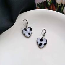 2021 Korean Earrings Fashion Cow Spotted Love Heart-shaped Plush Temperament Autumn Winter Earrings Retro Fashion Jewelry 2024 - buy cheap