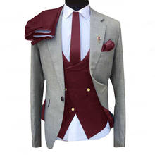 SZMANLIZI 2021 Light Grey Business Party Formal Men Suits Burgundy Vest Pant 3 Piece Custom Made Groom Wedding Tuxedos For Men 2024 - buy cheap