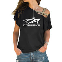 Лидер продаж, летняя женская футболка, веселая Женская модная Асимметричная футболка с косым перекрестным шнурком для глубоководного дайвинга, стильные футболки 2024 - купить недорого