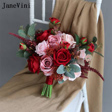 JaneVini-ramo de flores artificiales para dama de honor, flores de seda hechas a mano, para boda exterior, color rojo y rosa, 2021 2024 - compra barato