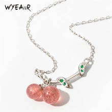 Wyeaiir colar feminino de prata esterlina 925, natural de morango, cristal, cereja, folhas, galho, clavícula, corrente 2024 - compre barato
