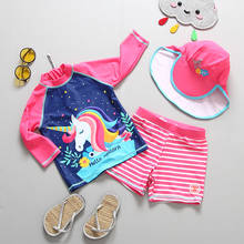 2PCS Girls' Unicorn Swimsuit Rashguard Set 2019 with Cap Kids Girl Long Sleeve Rash Guard Swimwear Set UV UPF 50+ 2-9 Years 2024 - buy cheap