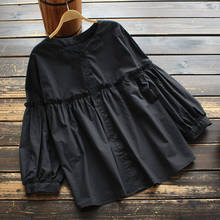 8146 New Autumn Women Blouse Korea Style Mori Girl Literary O-Neck Long Sleeve Ruffle Solid Color Shirt Tops 2024 - buy cheap