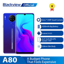 Blackview-teléfono inteligente A80, Android 10,0 Go, Quad cámara trasera de 13MP, pantalla gota de agua 6,21, 2GB + 16GB, 4200mAh, 4G 2024 - compra barato