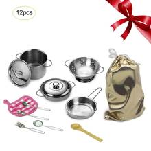 12Pcs Kitchen Toys Stainless Steel Cooking Pots Pans Food Kids Gifts Mini Pretend Play Tools Simulation Kitchen Cooking Toys 2024 - buy cheap