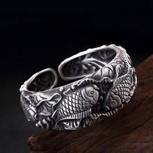 925 Sterling Silver Carved Carp Lady Bracelet Embossed Three-dimensional Pisces Lotus Opening Wide Face Bracelet Jewelry 2024 - buy cheap