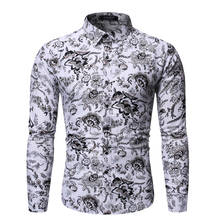Белая Цветочная гавайская рубашка 2019 Осенняя новая приталенная Мужская рубашка с длинными рукавами уличная рубашка на каждый день Chemsie Homme 2024 - купить недорого
