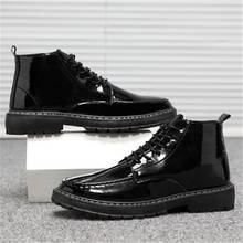 Fashion Men Patent Leather Ankle Boots Autumn Winter High Top Board Shoes Male Business Dress Booties Motorcycle Martin Boots 2024 - buy cheap