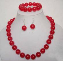 Бесплатная доставка, Очаровательное ожерелье, браслет и серьги с красным Рубином 10 мм 2024 - купить недорого