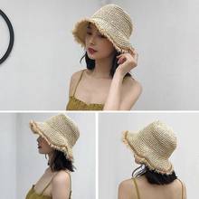 Chapéu de palha, de malha, crochê, feminino, verão, aba larga, ondulado, protetor solar, praia, chapéu 2024 - compre barato