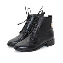 Botas de tornozelo de inverno de couro genuíno para mulher estilo britânico preto mais botas de veludo feminino vintage alto superior casual único sapatos 2024 - compre barato