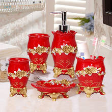 Red Bathroom Decoration Accessories Toothpaste Dispenser Lotion Bottle Toothbrush Holder Soap Dish Storage Tray Wedding Gift 2024 - buy cheap